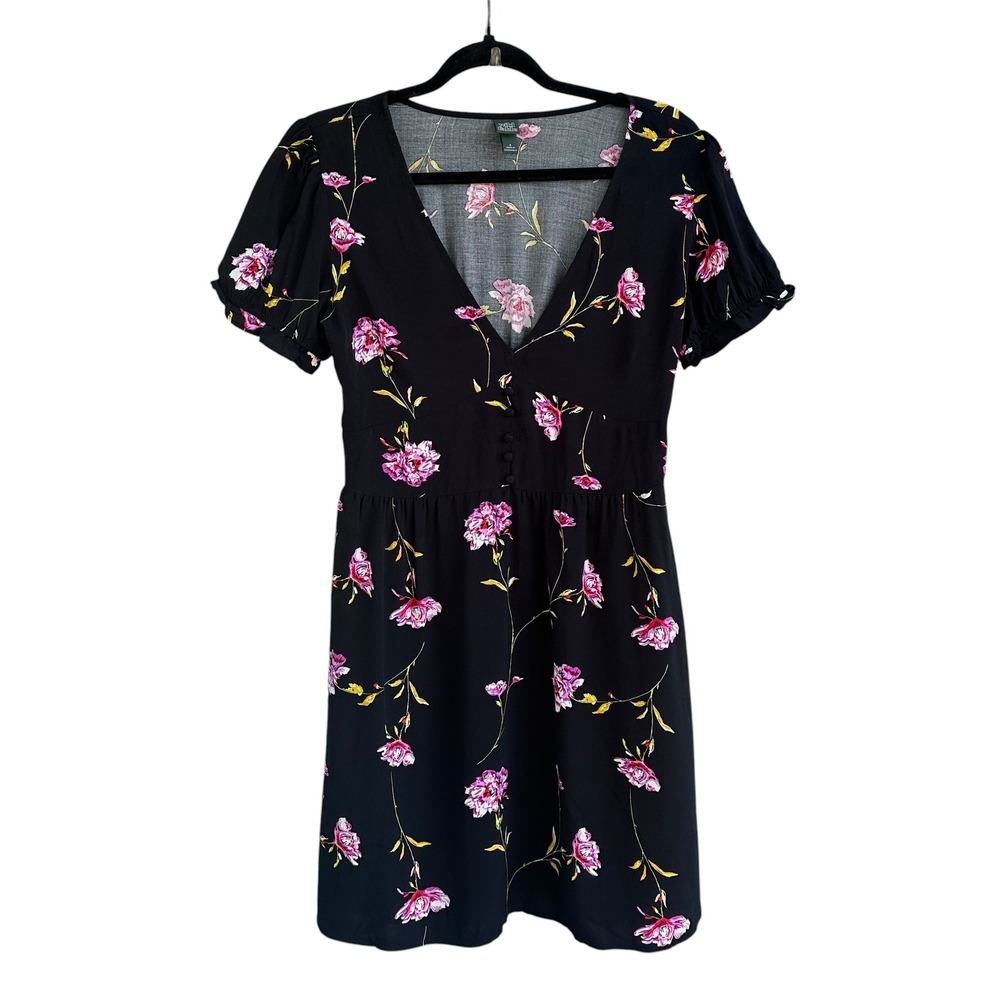 Wild Fable Black Pink Floral Babydoll Mini Dress Size Small Coquette Soft Girl - Picture 2 of 9